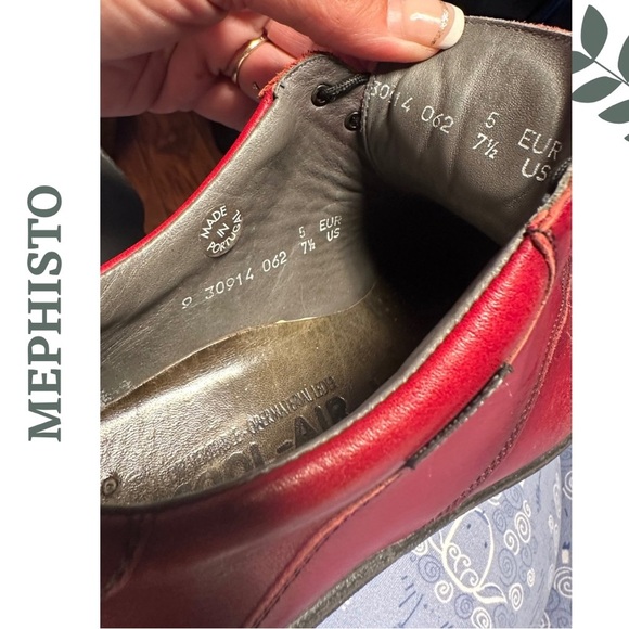 Mephisto Women’s Red Leather Lace Up Walking Shoe Wedge Size 7.5 - Picture 8 of 8